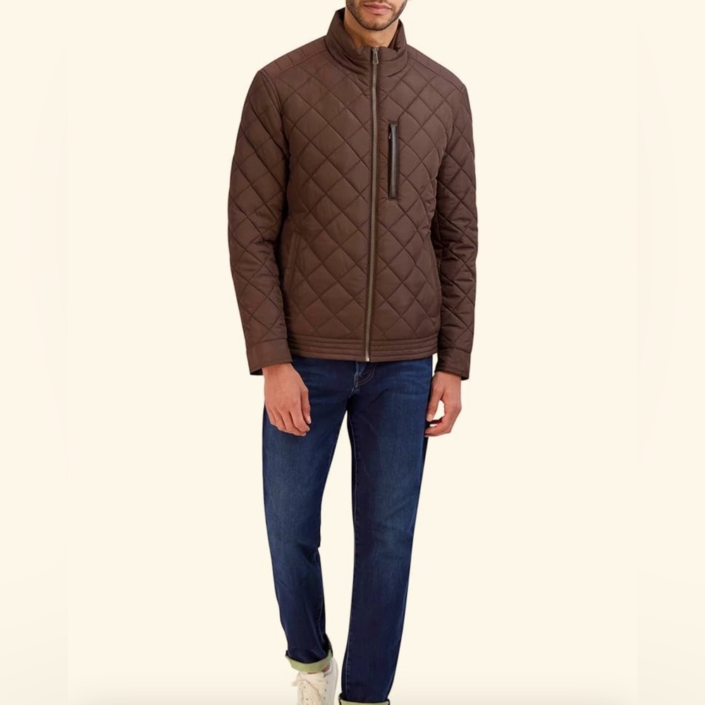 Cole Haan Men’s Diamond Quilt Signature Puffer Jacket with Sherpa Lining NWT